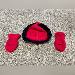 Nike Infant Pink and Blue Fleece Hat and Mitten Set